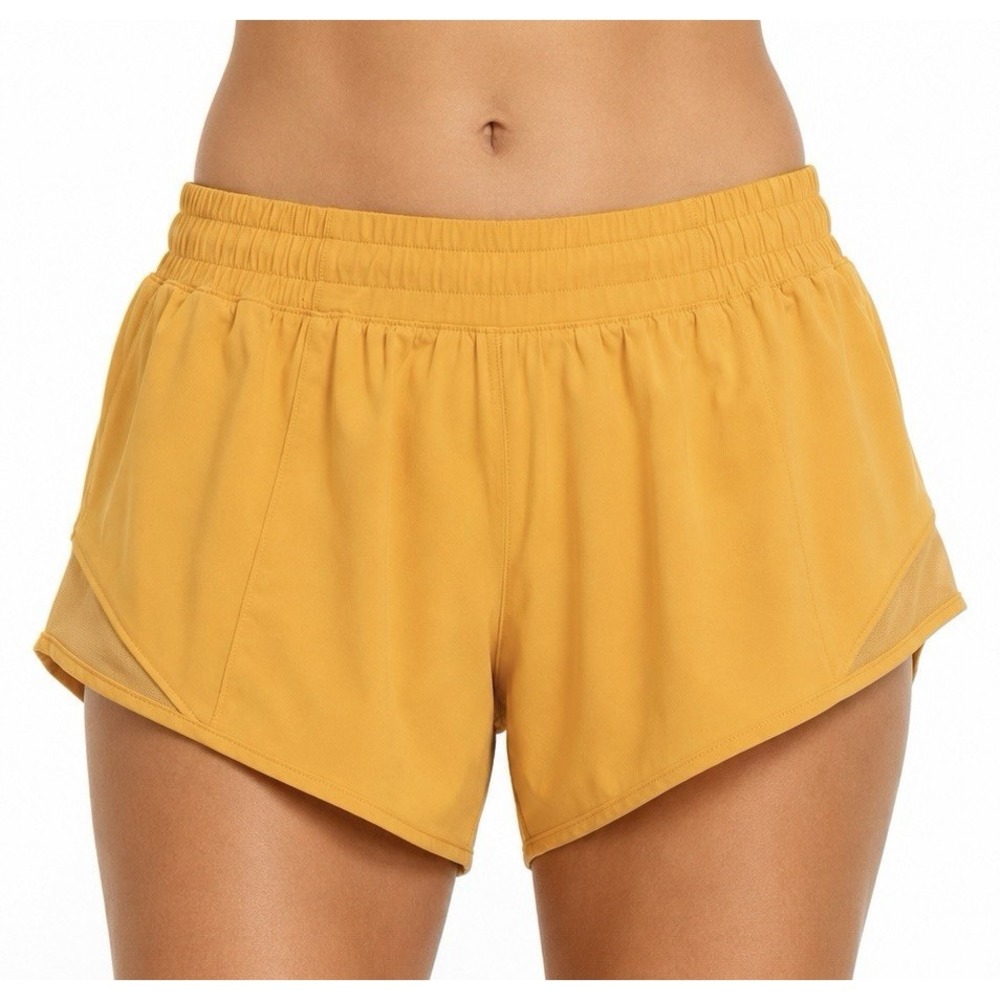 lululemon Yellow Women's Mesh Running Shorts Pull On Elastic Waist Pockets